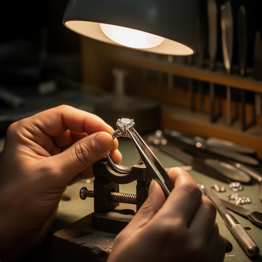 Jeweler setting a diamond
